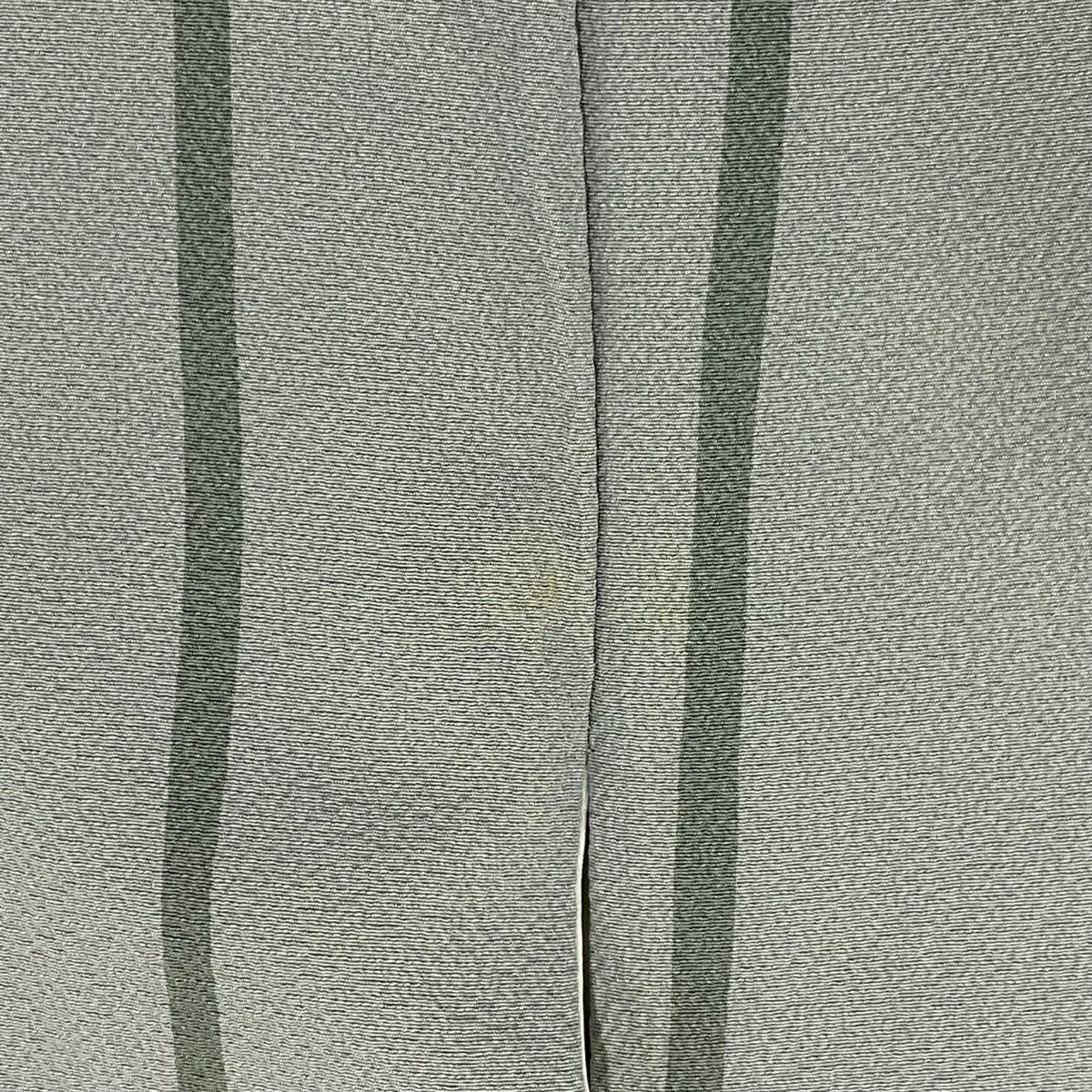 小紋 身長164.5cm 袖長65.5cm M 雙層 辻村ジュサブロー 有落款 縱條紋 花 絞緞 灰綠 純蠶絲 名品級
