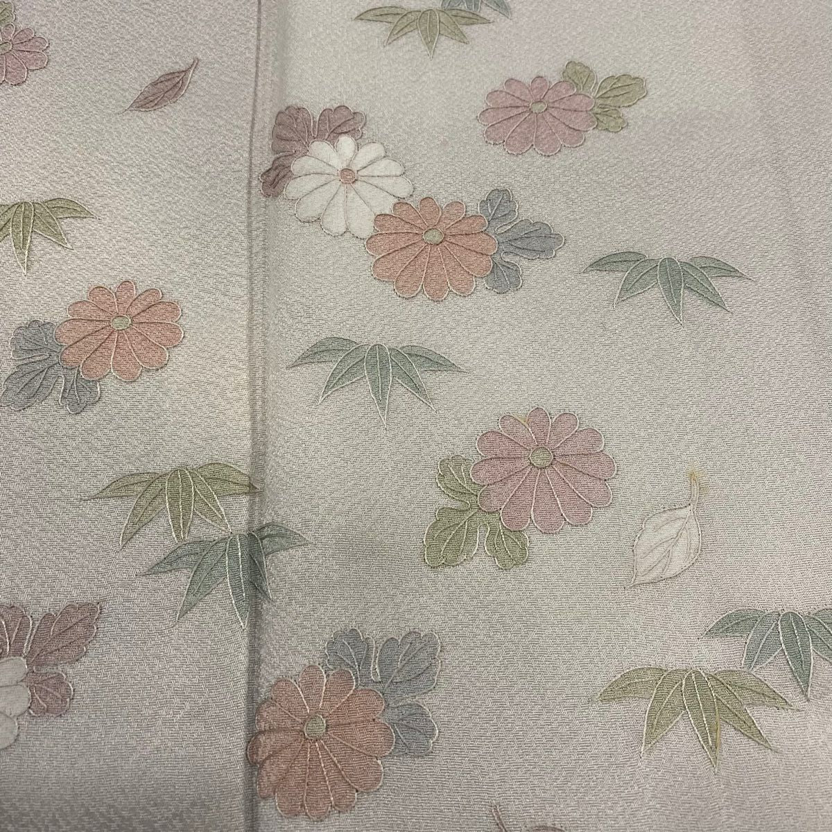 付下 身長158cm 袖長63.5cm S 雙層 菊花 流水 刺繡 金銀彩 灰紫 純蠶絲 秀品級