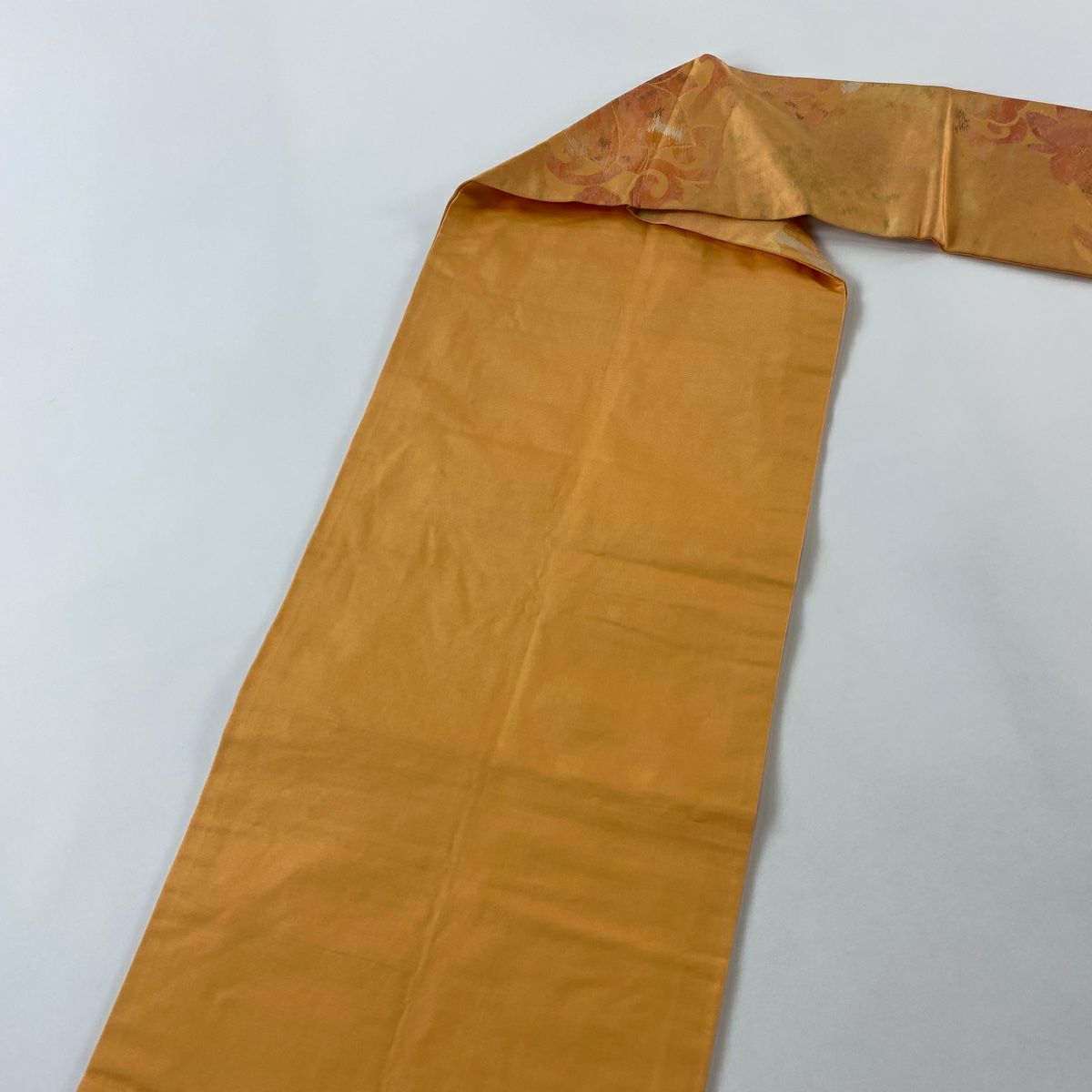 名古屋帶 優品級 草花紋紋 金金箔 橙色 純蠶絲