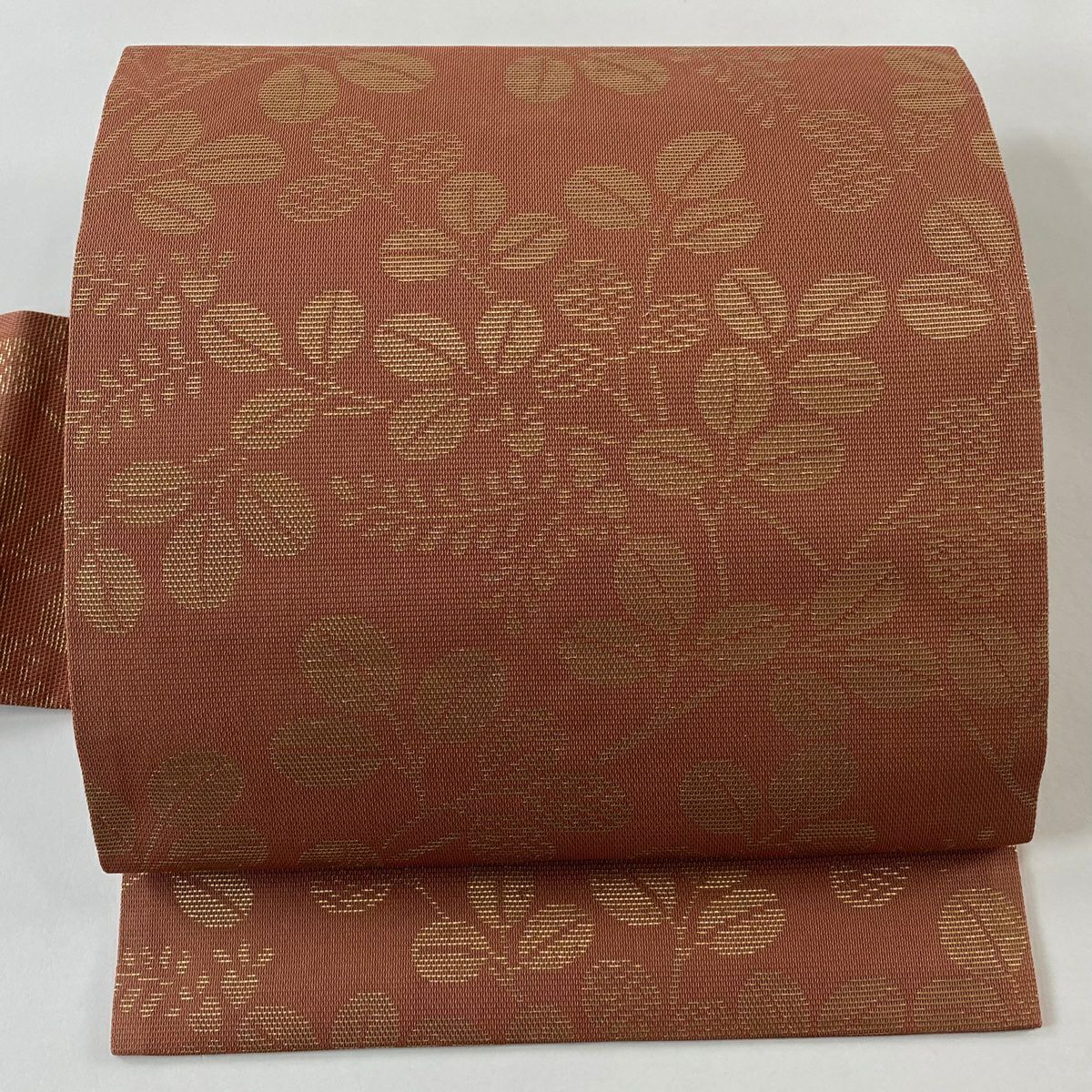 【美品】名古屋帶 優品級 夏帶 絽 萩 金金箔 薄茶 純蠶絲