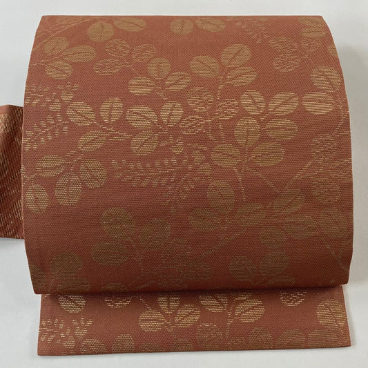 【美品】名古屋帶 優品級 夏帶 絽 萩 金金箔 薄茶 純蠶絲