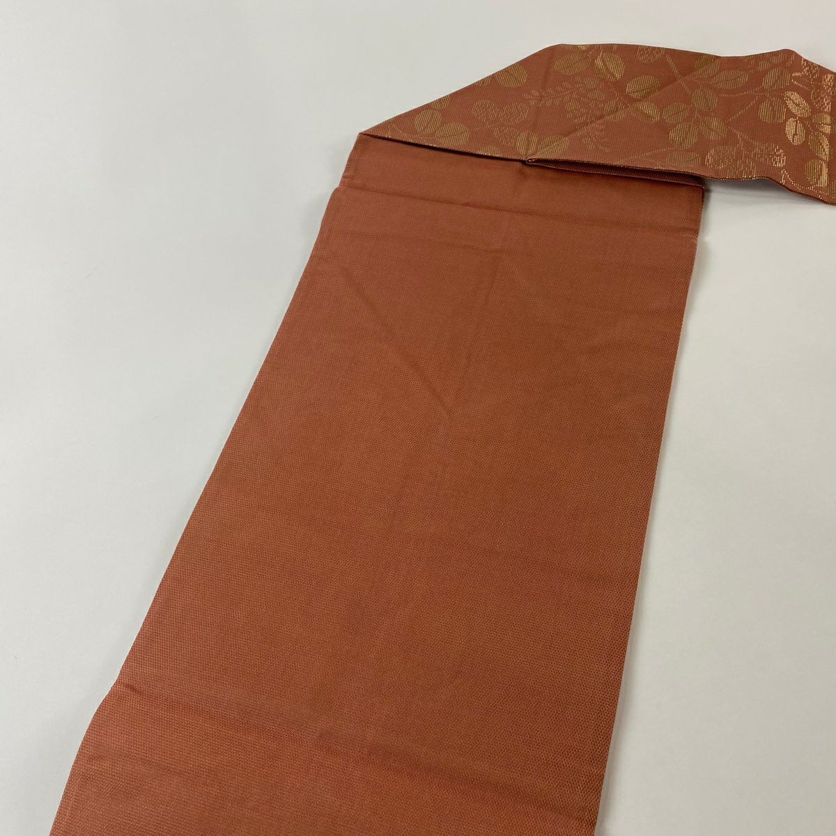 【美品】名古屋帶 優品級 夏帶 絽 萩 金金箔 薄茶 純蠶絲