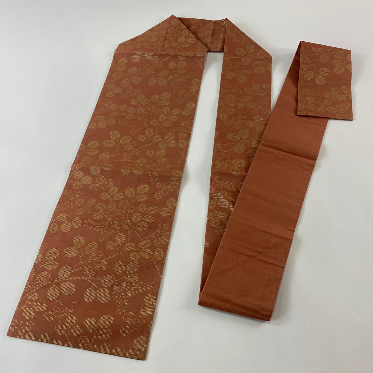 【美品】名古屋帶 優品級 夏帶 絽 萩 金金箔 薄茶 純蠶絲