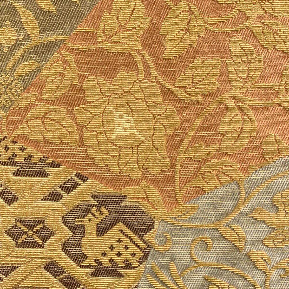 【庫存清倉】 【美品】 袋帶 名品級 有栖川文 花唐草紋 輪奈織 茶 お太鼓圖案 純蠶絲
