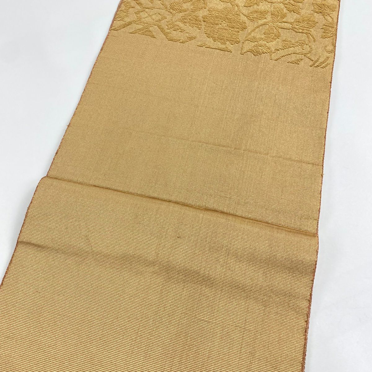 【庫存清倉】 【美品】 袋帶 名品級 有栖川文 花唐草紋 輪奈織 茶 お太鼓圖案 純蠶絲