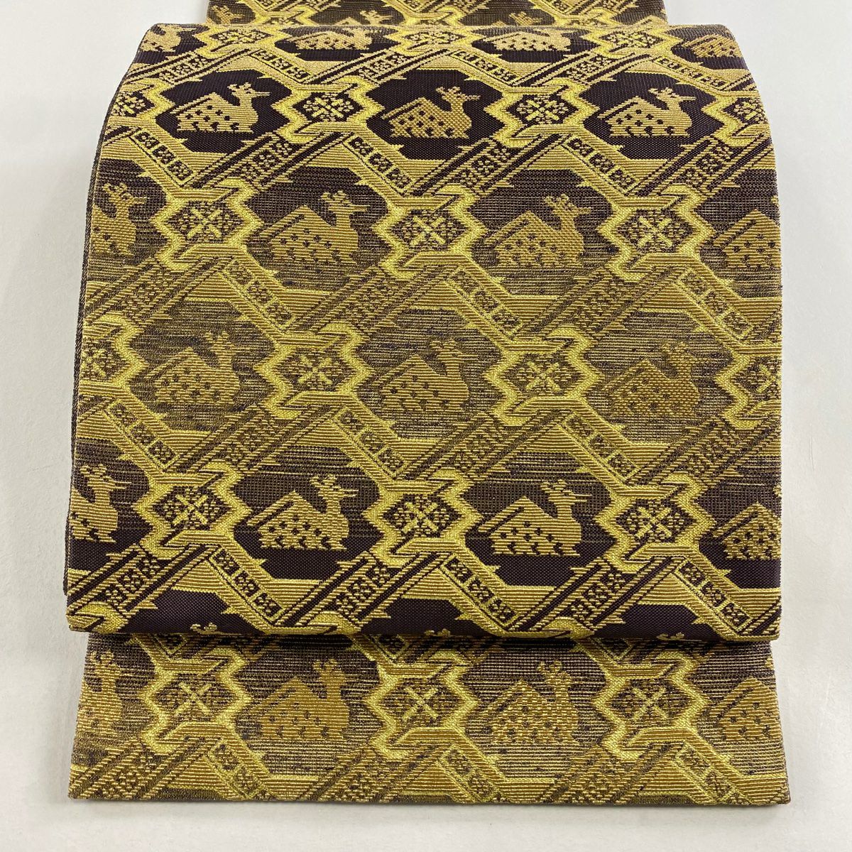 【庫存清倉】 【美品】 袋帶 名品級 有栖川文 金華山織 金金箔 金色 全通 純蠶絲