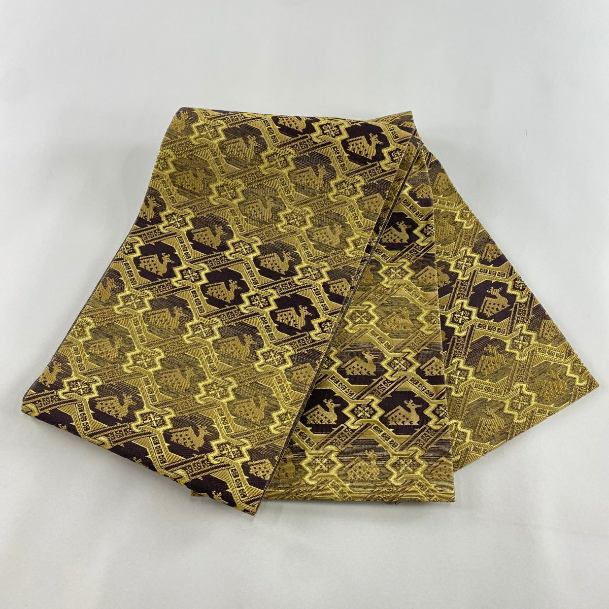 【庫存清倉】 【美品】 袋帶 名品級 有栖川文 金華山織 金金箔 金色 全通 純蠶絲