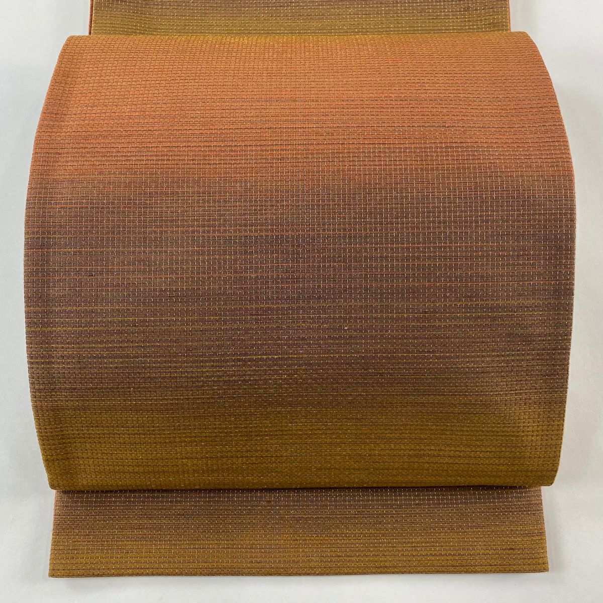 【美品】 袋帶 秀品級 段紋 金絲 橙色 全通 純蠶絲