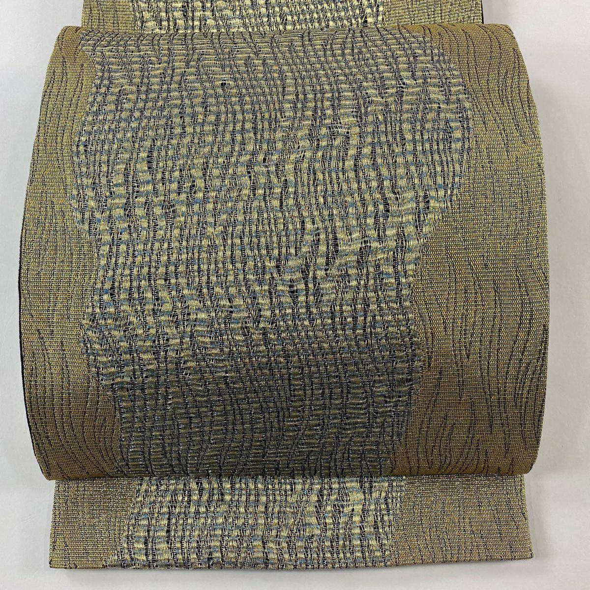 【美品】 袋帶 秀品級 斜條紋 金銀線 金色 全通 純蠶絲
