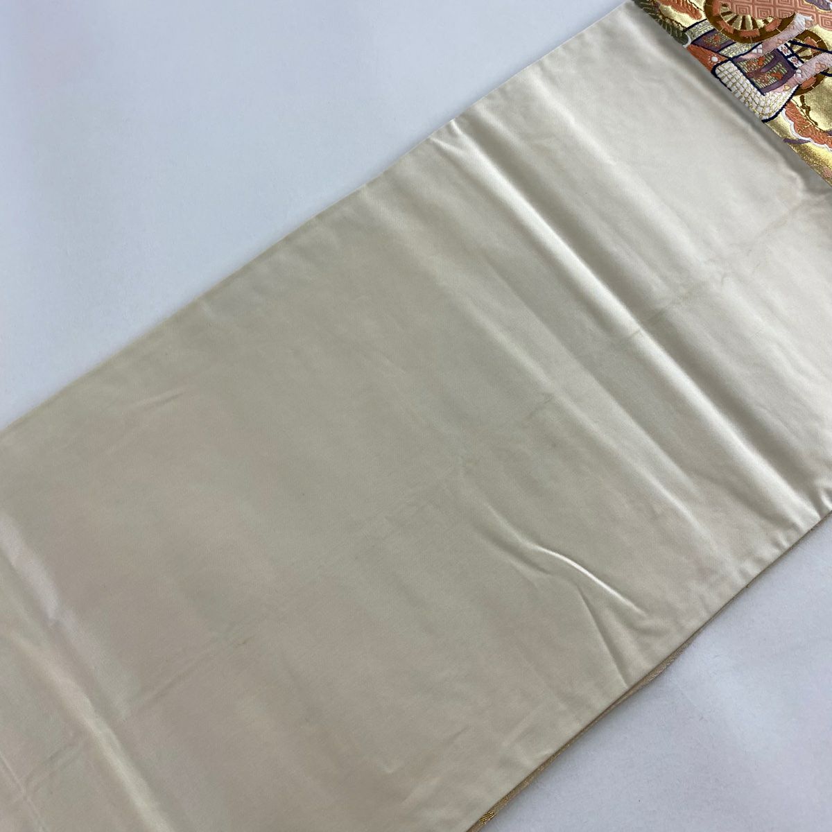袋帶 秀品級 雪輪 松樹竹子梅花 金金箔 金絲 米色 六通 純蠶絲
