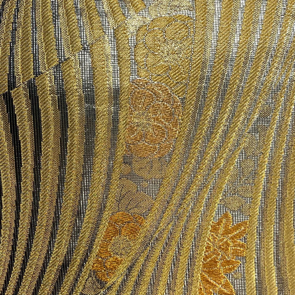 【美品】 袋帶 秀品級 枝花 斜紋 金絲 金色 全通 純蠶絲