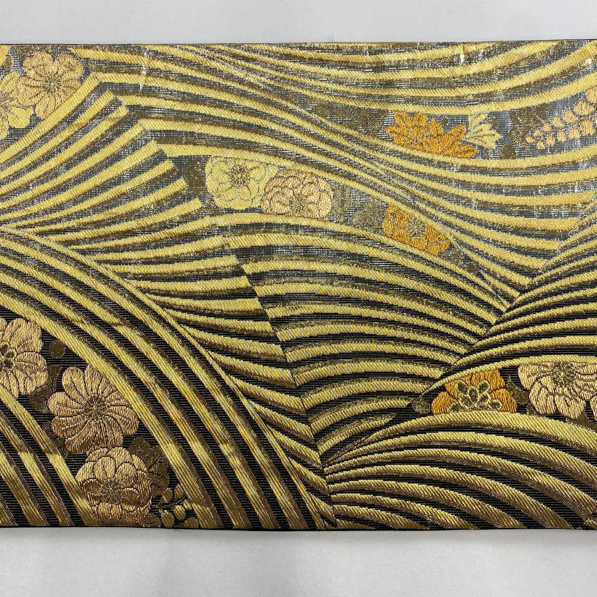 【美品】 袋帶 秀品級 枝花 斜紋 金絲 金色 全通 純蠶絲