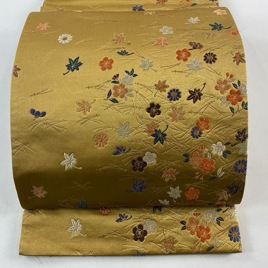 袋帶 秀品級 吹寄 唐織 金金箔 山吹茶 六通 純蠶絲