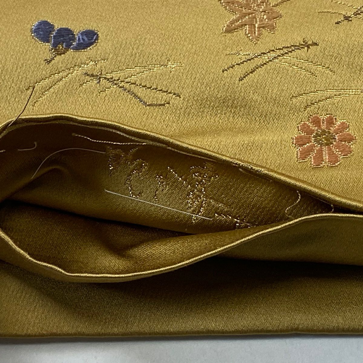 袋帶 秀品級 吹寄 唐織 金金箔 山吹茶 六通 純蠶絲