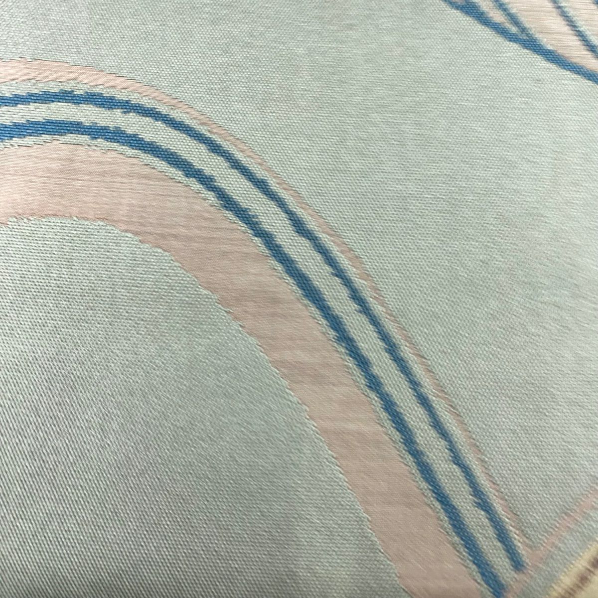 袋帶 秀品級 紬織織 波 灰綠 六通 純蠶絲