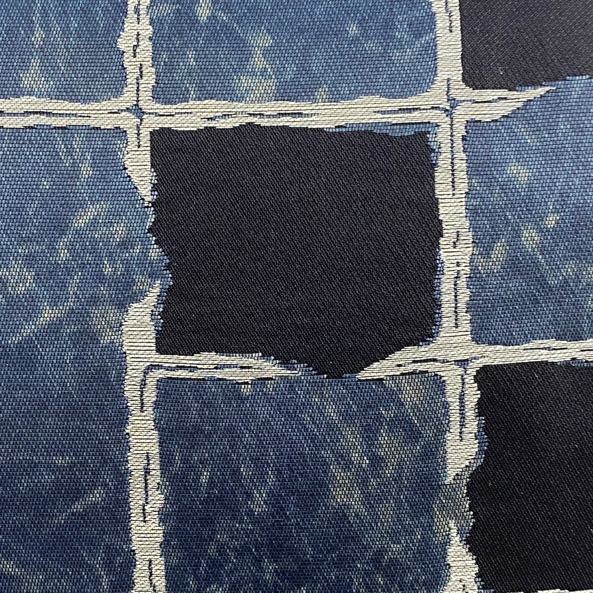 【庫存清倉】 【美品】 袋帶 名品級 格子紋 銀線 深藍色 六通 純蠶絲