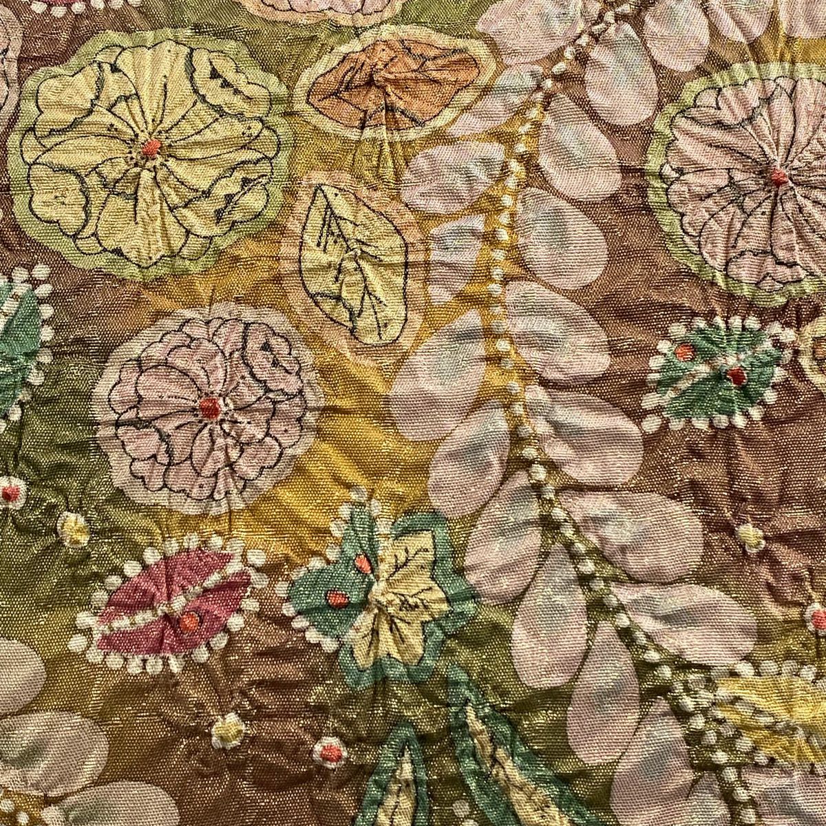 【庫存清倉】 【美品】 袋帶 名品級 附落款 辻花染 藤 金通染 色分配 橙色 大鼓圖案 純蠶絲