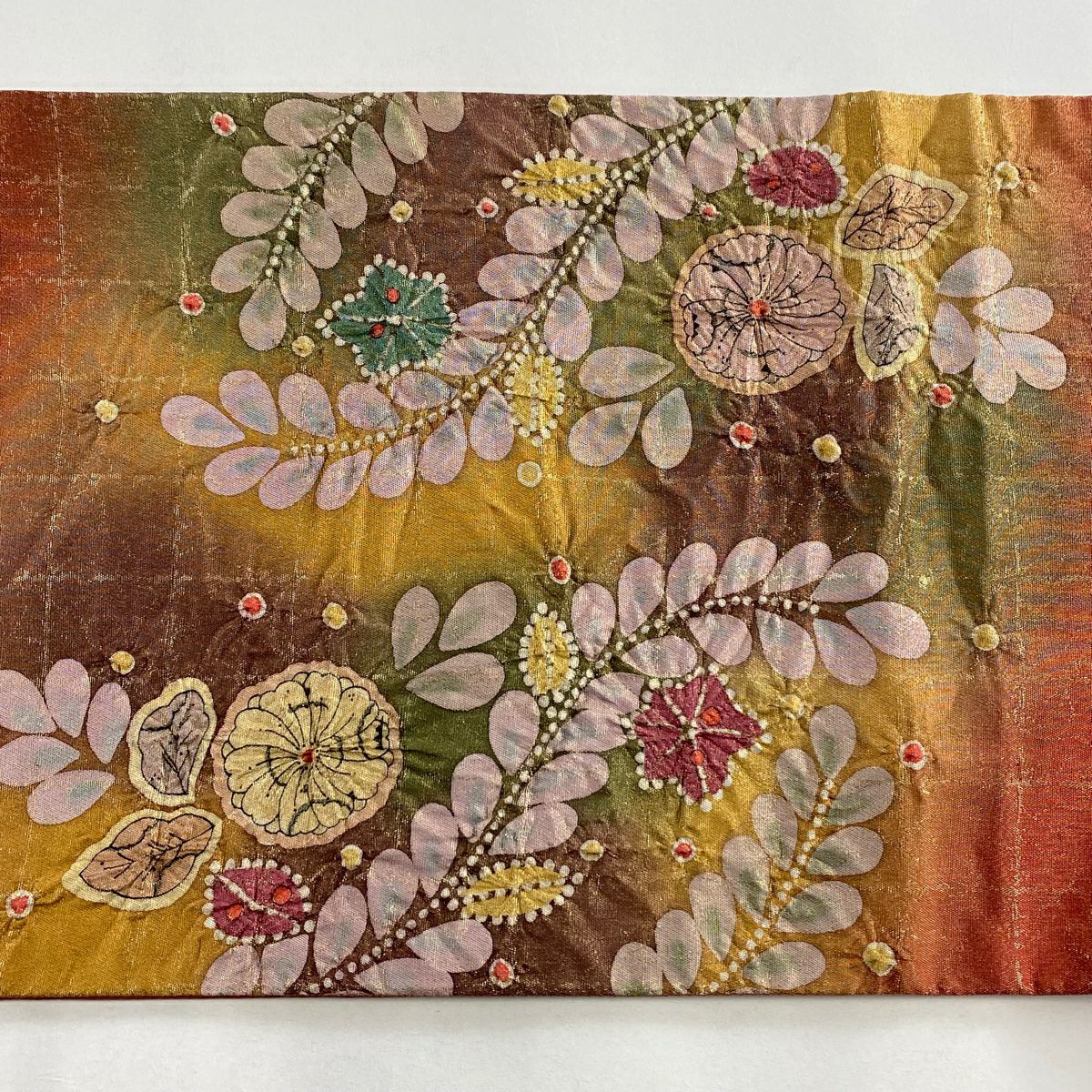 【庫存清倉】 【美品】 袋帶 名品級 附落款 辻花染 藤 金通染 色分配 橙色 大鼓圖案 純蠶絲
