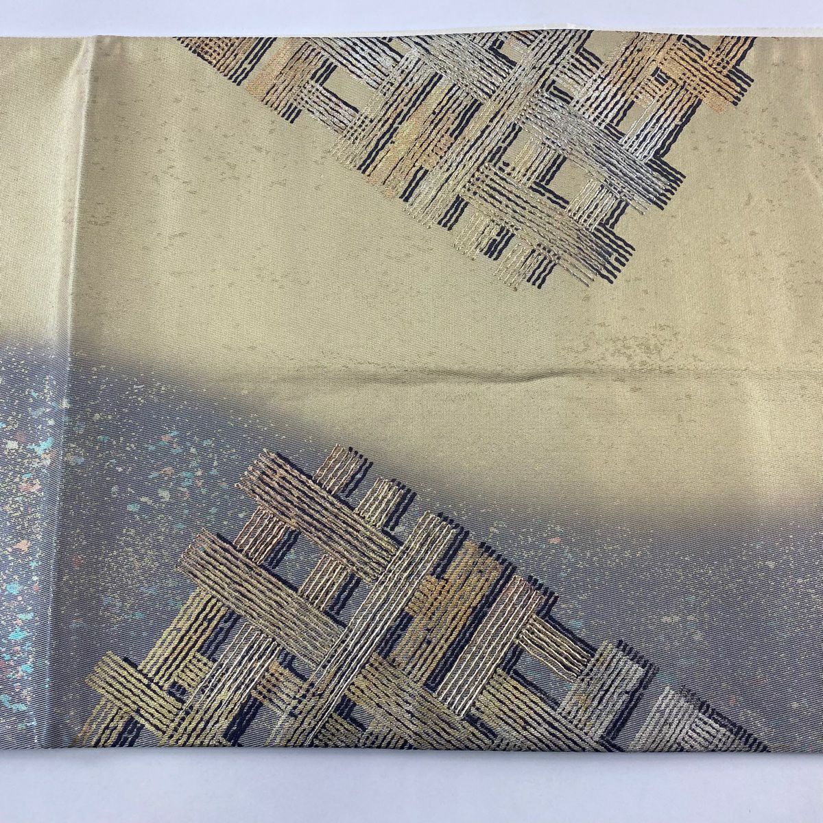 袋帶 秀品級 幾何圖案 金銀彩 金色 大鼓圖案 純蠶絲