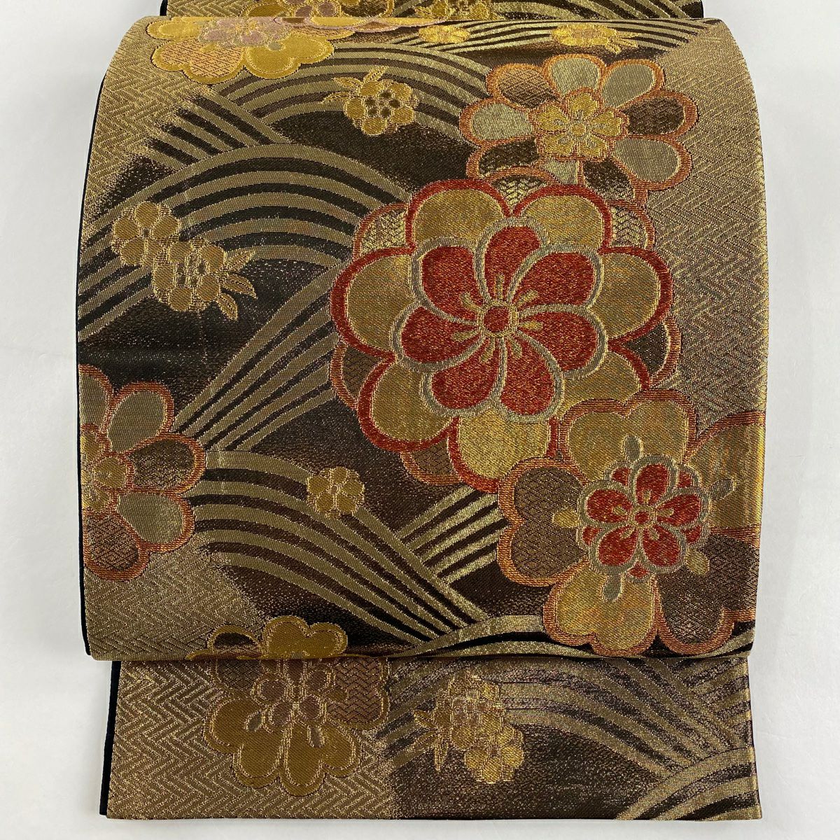 袋帶 秀品級 旋梅花 波 金絲 金金箔 金茶 六通 純蠶絲