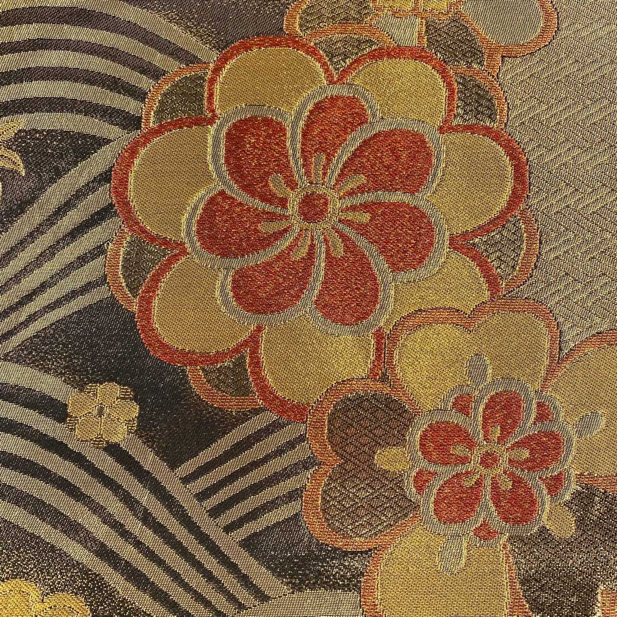袋帶 秀品級 旋梅花 波 金絲 金金箔 金茶 六通 純蠶絲