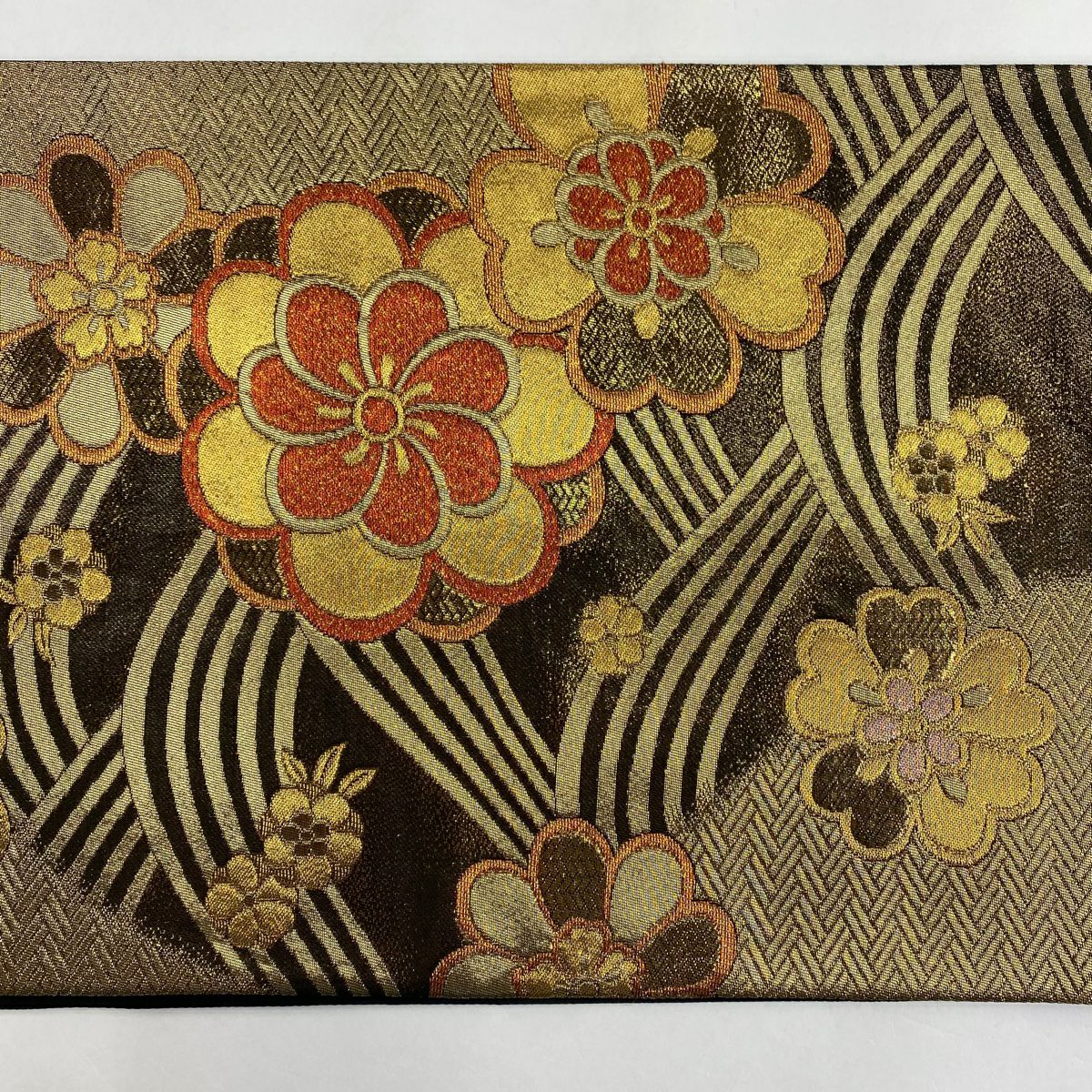 袋帶 秀品級 旋梅花 波 金絲 金金箔 金茶 六通 純蠶絲