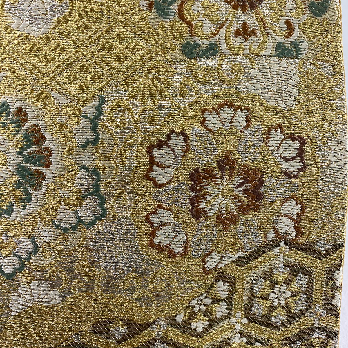 【美品】 袋帶 秀品級 冊子 有職紋樣 金銀線 金金箔 金色 六通 純蠶絲