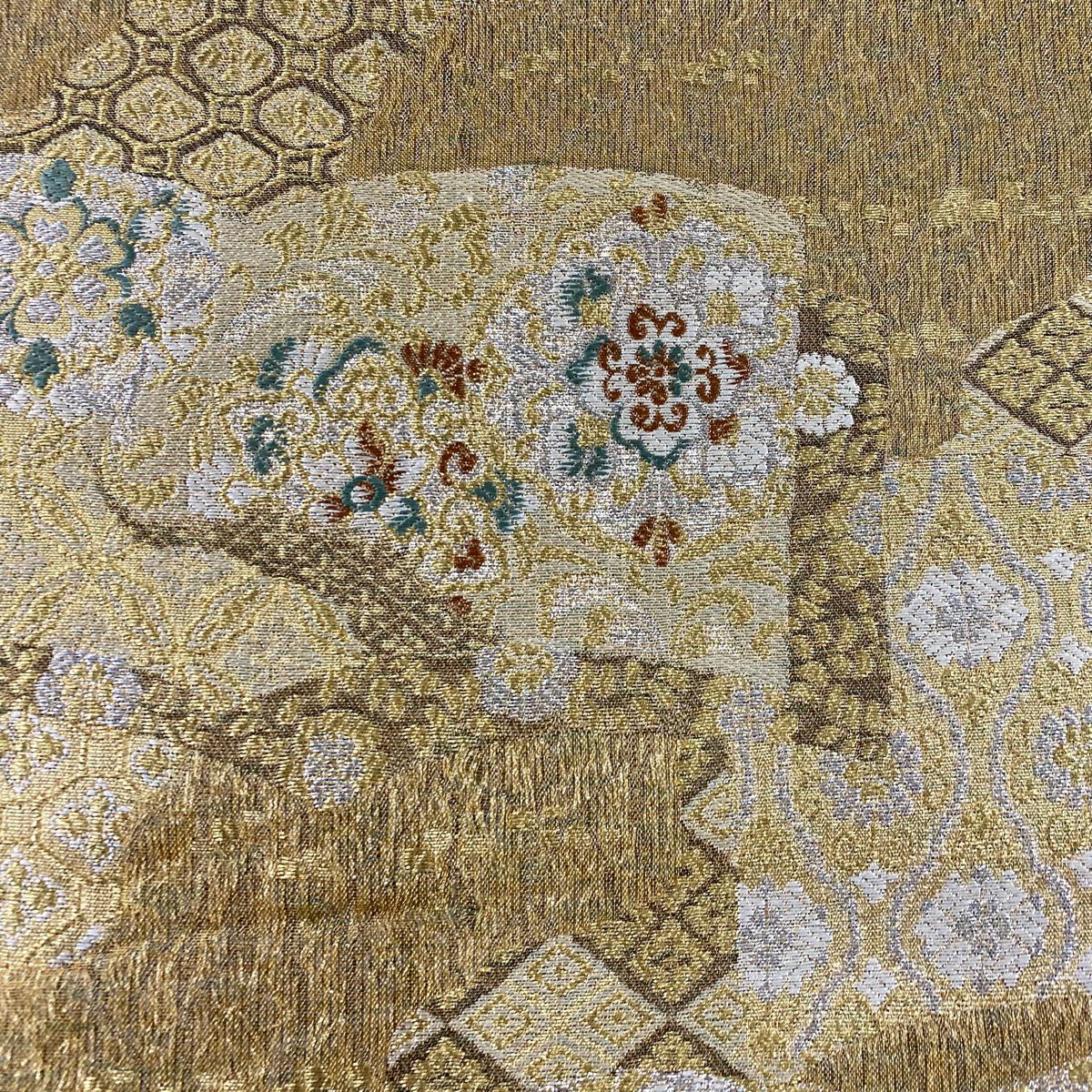 【美品】 袋帶 秀品級 冊子 有職紋樣 金銀線 金金箔 金色 六通 純蠶絲