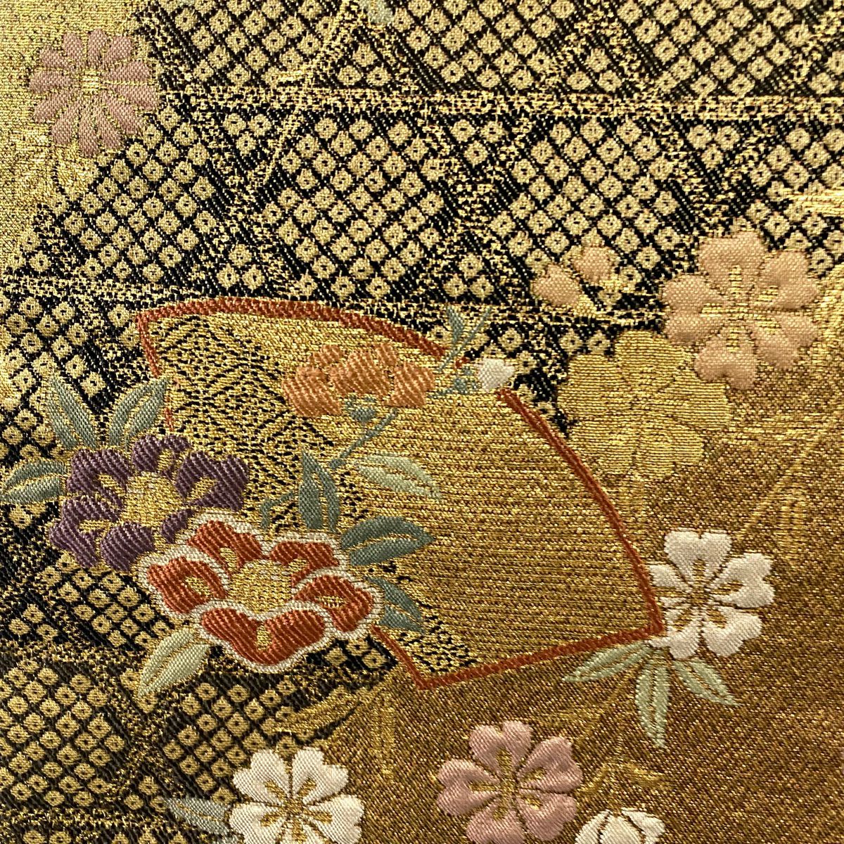 【美品】 袋帶 秀品級 扇子面 笠松樹 金絲 金金箔 金 六通 純蠶絲