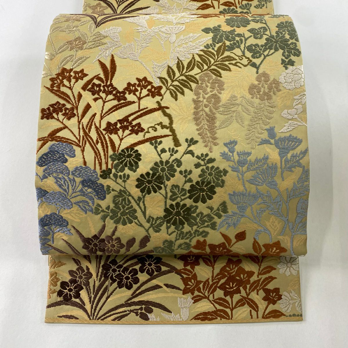 袋帶 秀品級 關西仕立 雜草 金金箔 鶯色 六通 純蠶絲