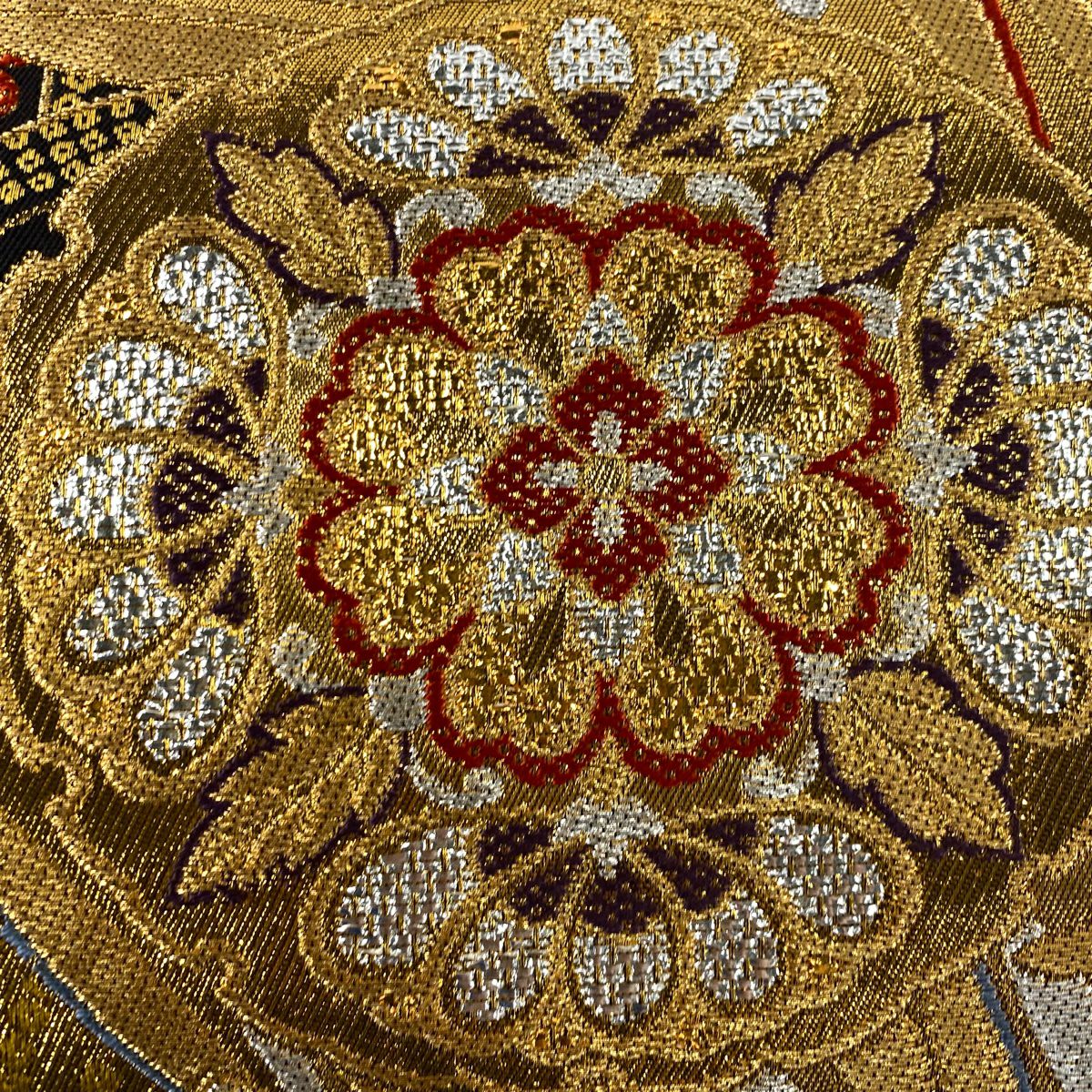 【美品】 袋帶 秀品級 華紋 波頭 金金箔 金銀彩 金色 六通 純蠶絲
