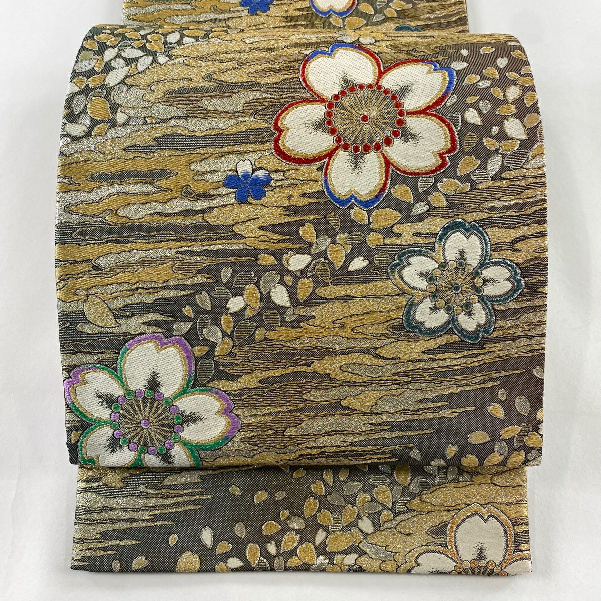 袋帶 秀品級 櫻花 霞 金絲 金金箔 金 六通 純蠶絲