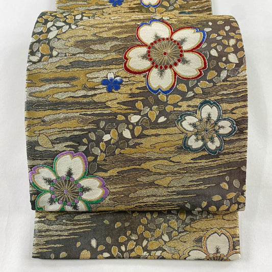 袋帶 秀品級 櫻花 霞 金絲 金金箔 金 六通 純蠶絲