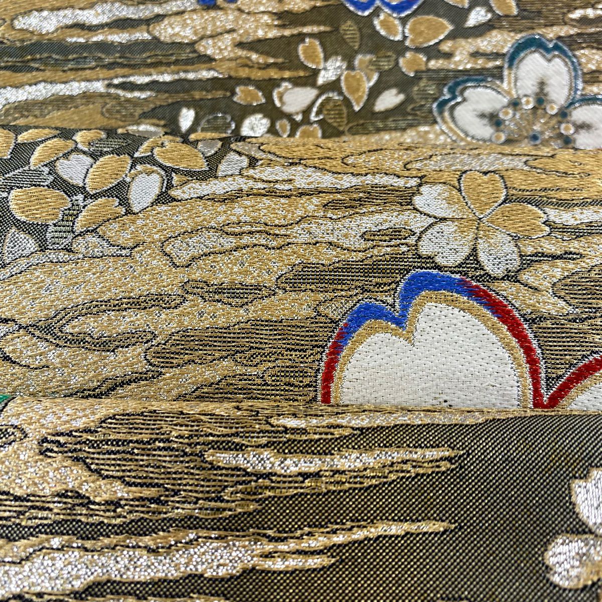 袋帶 秀品級 櫻花 霞 金絲 金金箔 金 六通 純蠶絲