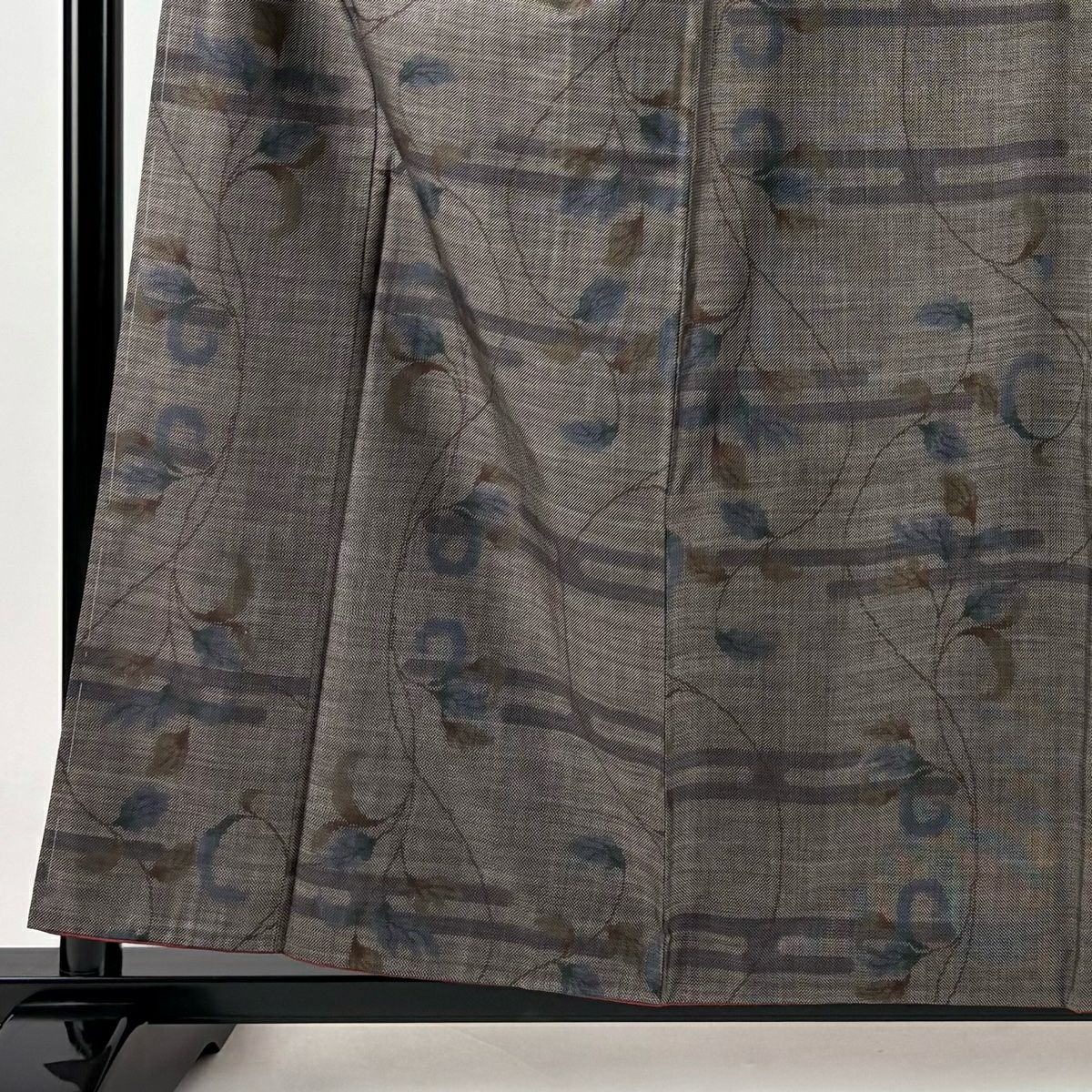 【美品】 紬織 身長159cm 袖長67cm M 雙層 葉柄 ヱ霞 焦茶 純蠶絲 秀品級