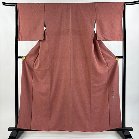 【美品】 小紋 身長160cm 袖長64.5cm M 雙層 斉藤三才 落款あり 小梅花 紅茶 純蠶絲 秀品級