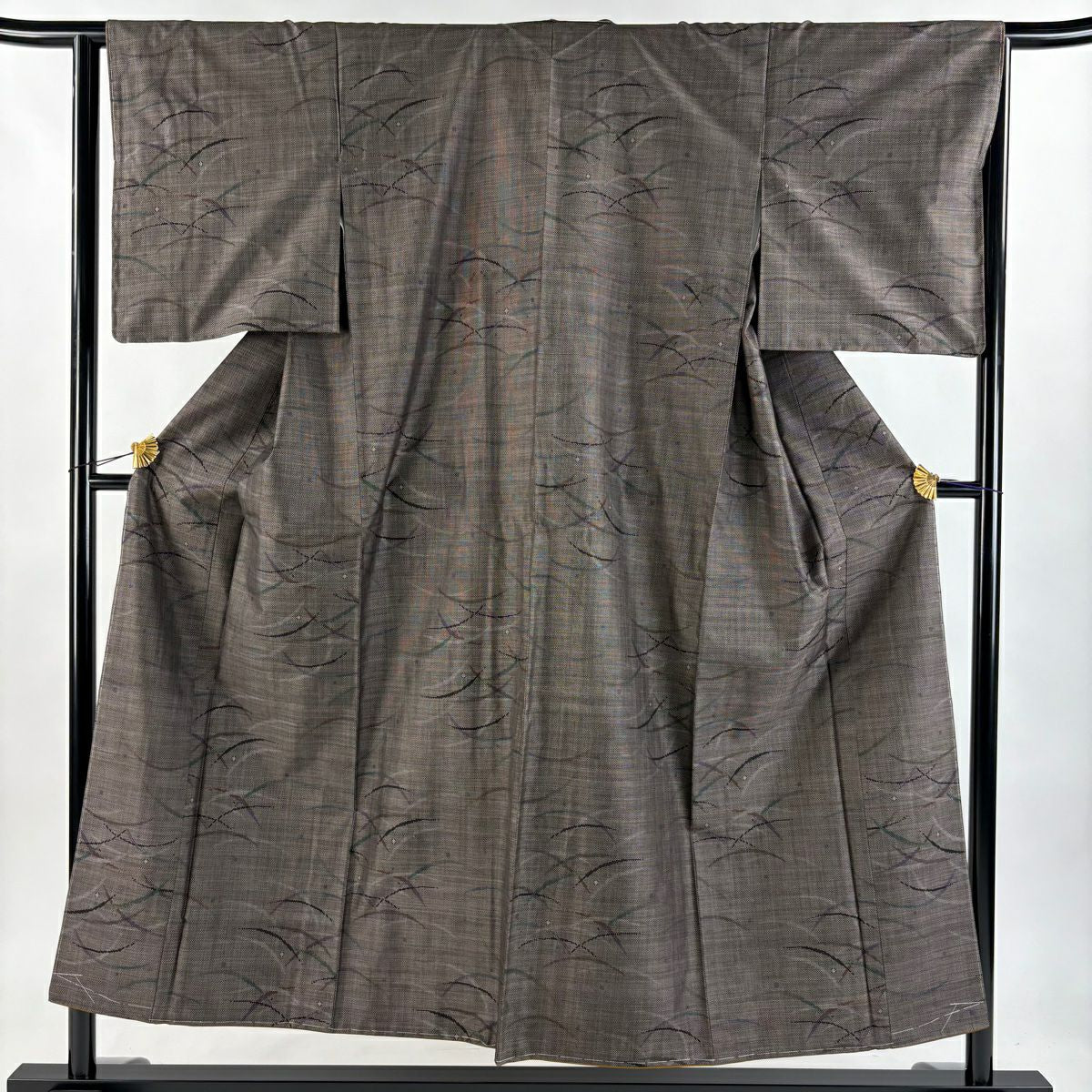 【美品】 紬織 身長151.5cm 袖長64cm M 雙層 露芝 焦茶 純蠶絲 秀品級