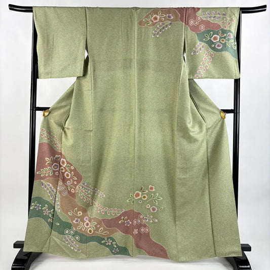 訪問服 身長164cm 袖長66.5cm M 雙層 草花紋紋 霞 金糸刺繡 蓬色 純蠶絲 秀品級