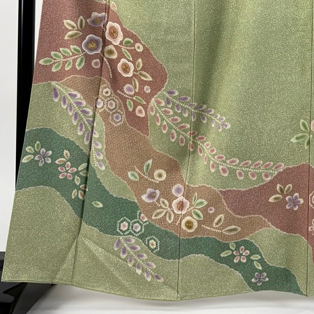 訪問服 身長164cm 袖長66.5cm M 雙層 草花紋紋 霞 金糸刺繡 蓬色 純蠶絲 秀品級
