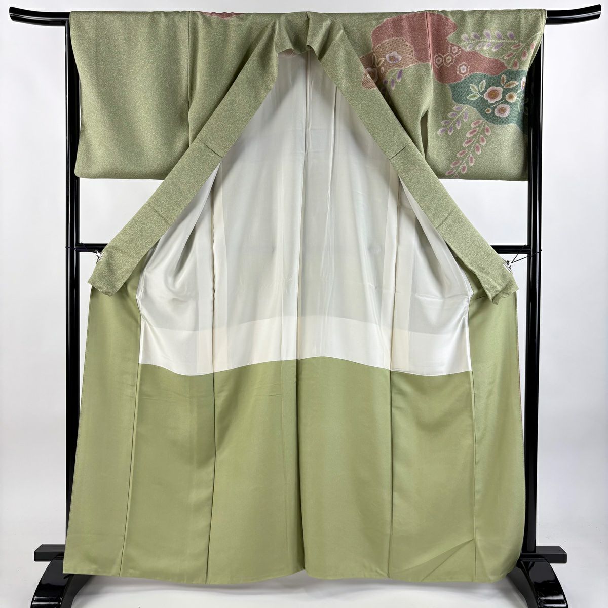 訪問服 身長164cm 袖長66.5cm M 雙層 草花紋紋 霞 金糸刺繡 蓬色 純蠶絲 秀品級