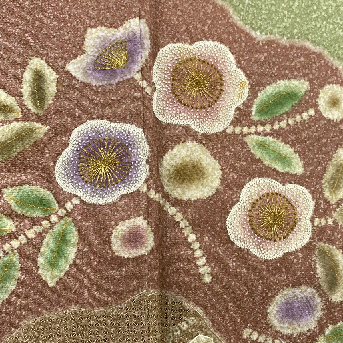 訪問服 身長164cm 袖長66.5cm M 雙層 草花紋紋 霞 金糸刺繡 蓬色 純蠶絲 秀品級