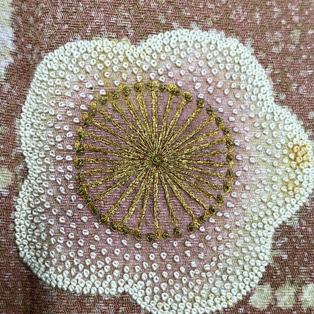 訪問服 身長164cm 袖長66.5cm M 雙層 草花紋紋 霞 金糸刺繡 蓬色 純蠶絲 秀品級
