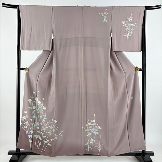 付下 身長156.5cm 袖長64cm M 雙層 落款有 枝花 漸層 薄紫 純蠶絲 優品級
