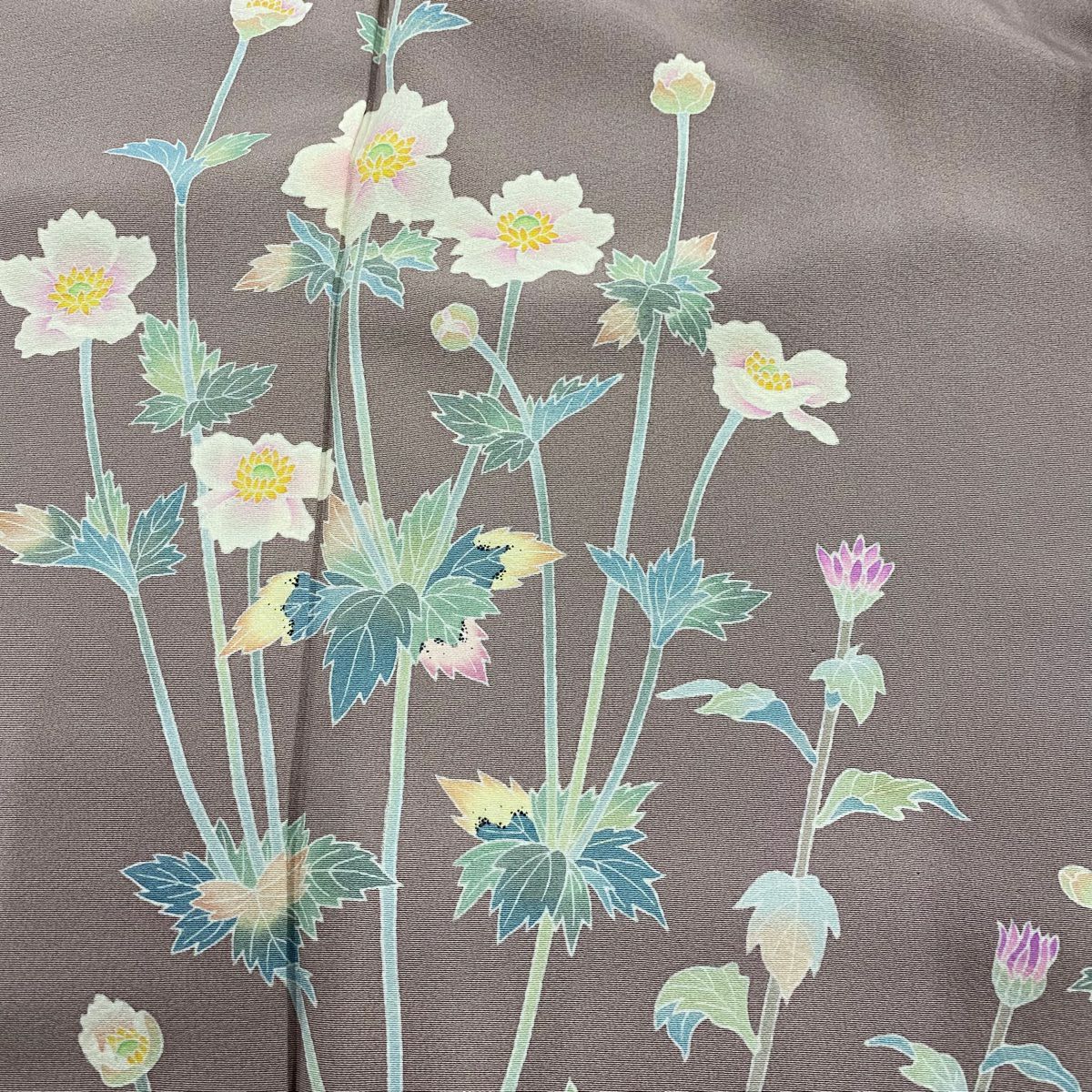 付下 身長156.5cm 袖長64cm M 雙層 落款有 枝花 漸層 薄紫 純蠶絲 優品級