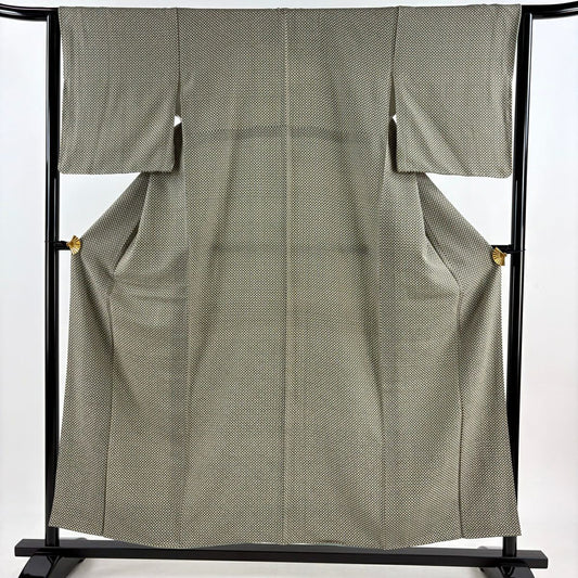【美品】 小紋 身長155cm 袖長62.5cm S 雙層 小花 灰綠 純蠶絲 秀品級
