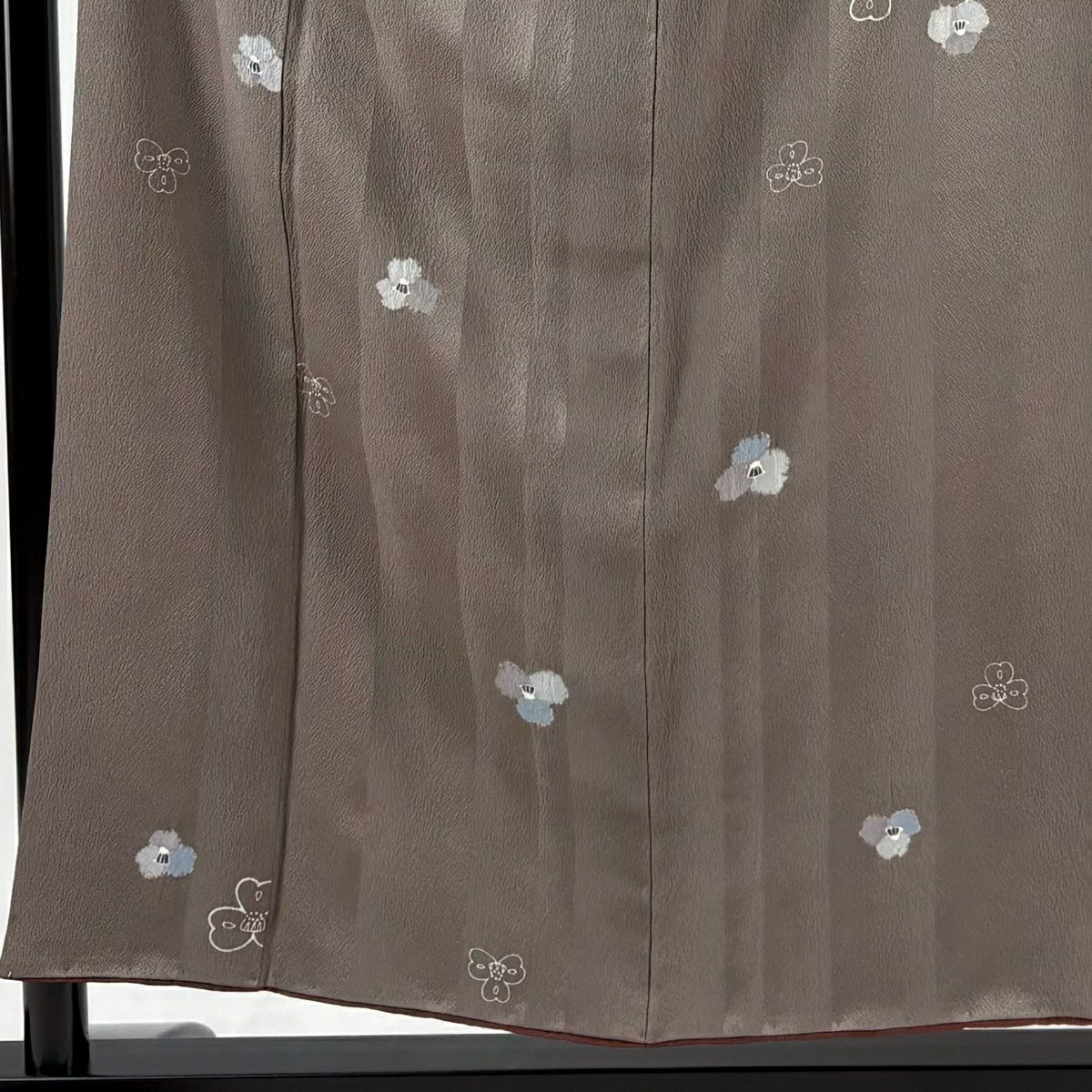 小紋 身長153.5cm 袖長64.5cm M 雙層 落款 花 縱條 茶 純蠶絲 秀品級