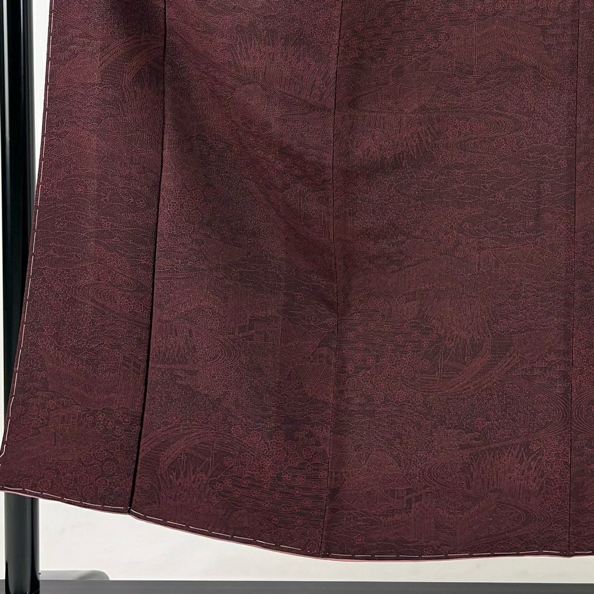 【庫存清倉】 【美品】 江戶小紋 身長150.5cm 袖長62cm S 雙層 六谷博臣 大和 落款あり 家屋 流水 縮緬 紅紫 純蠶絲 名品級
