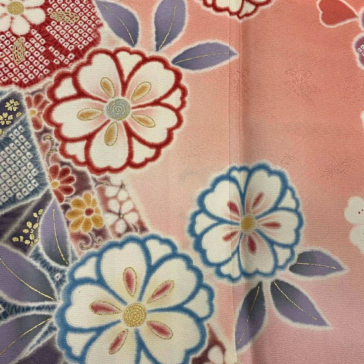 【美品】振袖禮服 身長172cm 袖長70cm L 雙層 櫻花花瓣 金銀彩 漸層 鮭粉色 純蠶絲 名品級