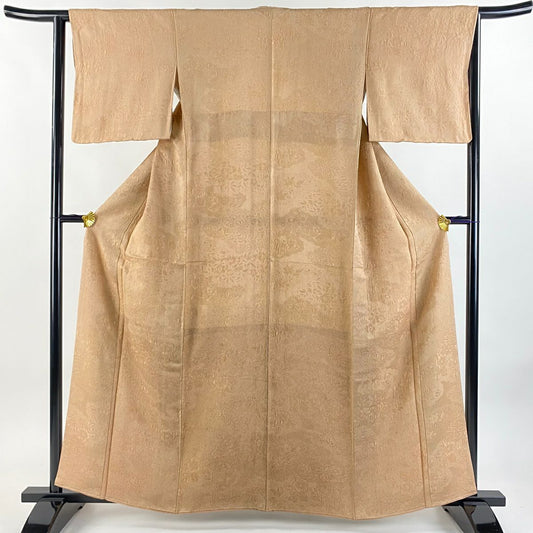 【美品】 小紋 身長160cm 袖長62.5cm S 雙層 地紋 漸層 淺橙 純蠶絲 優品級