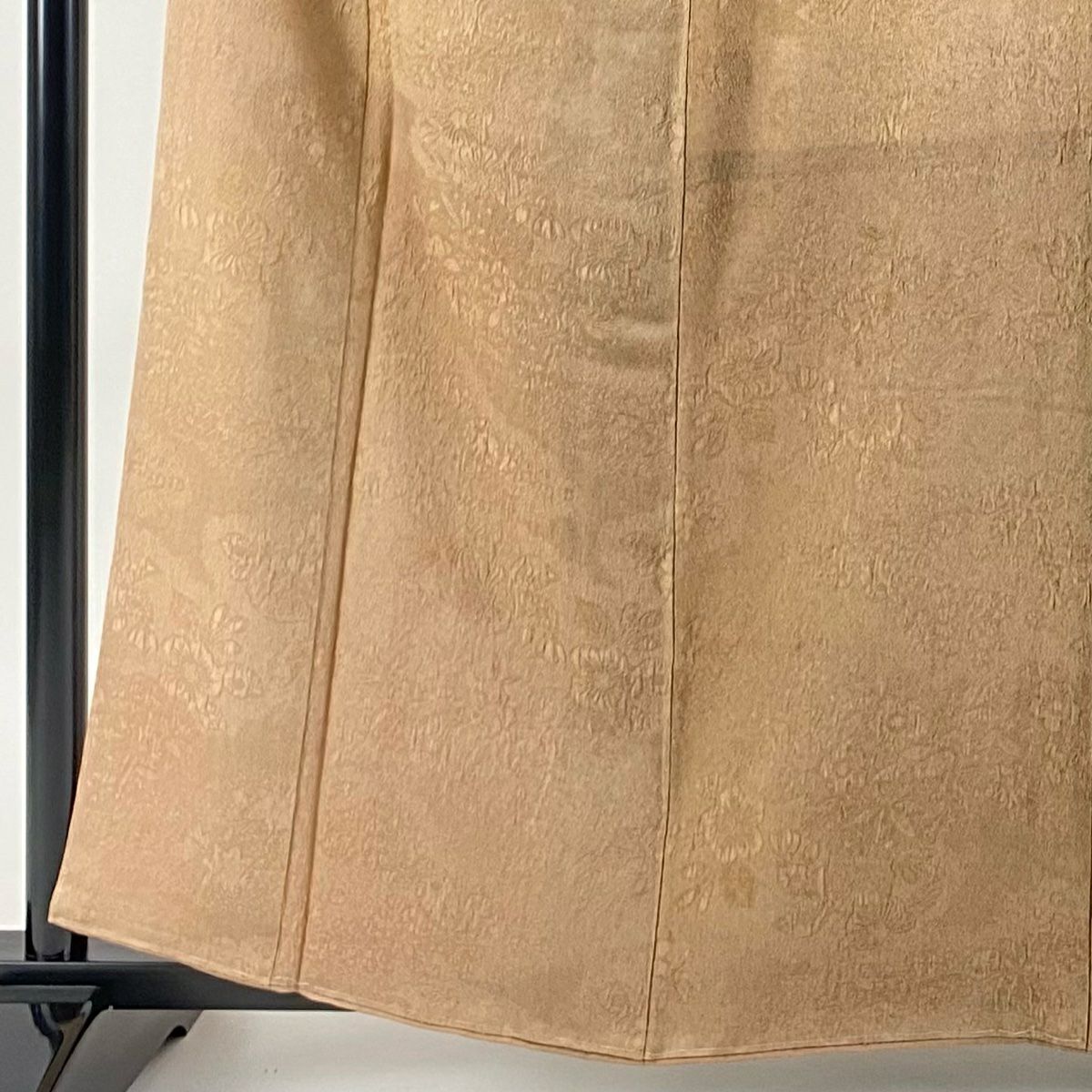 【美品】 小紋 身長160cm 袖長62.5cm S 雙層 地紋 漸層 淺橙 純蠶絲 優品級